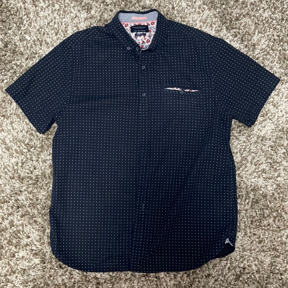 Denim & Flower Men’s Size L Navy short sleeve button up shirt with pocket